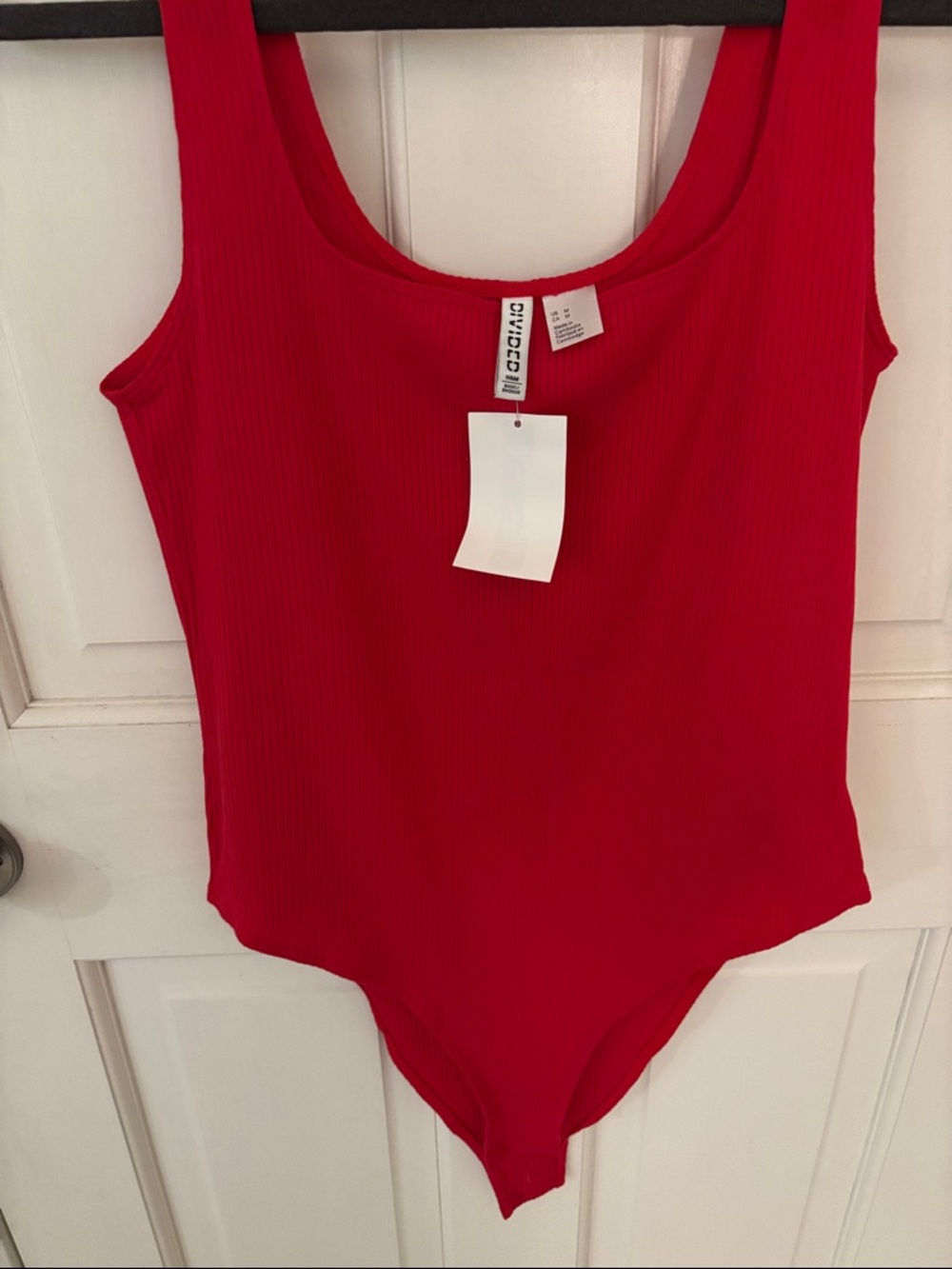 Divided Red Ribbed One-Piece Bodysuit - Picture 3 of 3